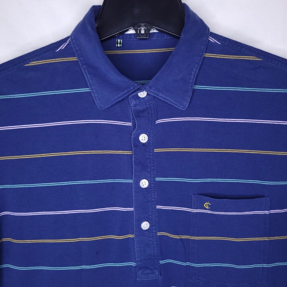 Criquet Polo Shirt Mens Large Striped Navy Blue Pima Cotton